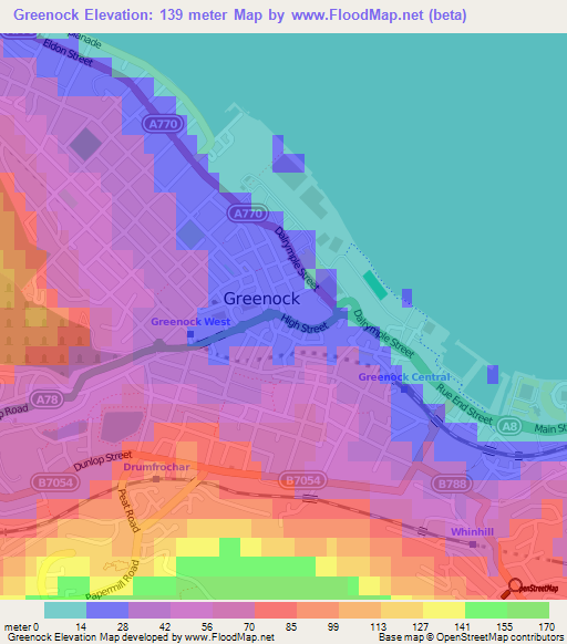 Greenock,UK Elevation Map