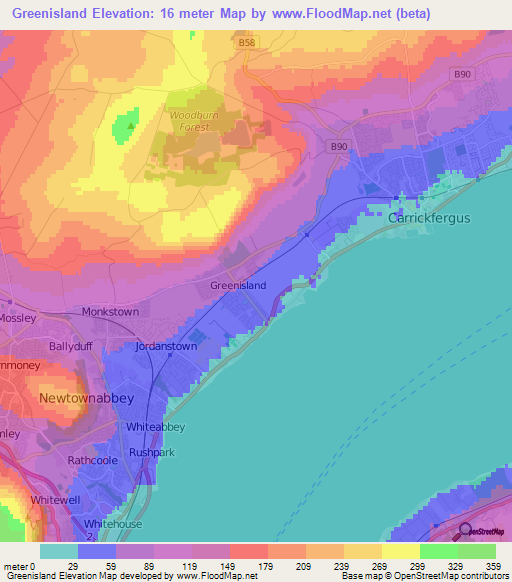 Greenisland,UK Elevation Map