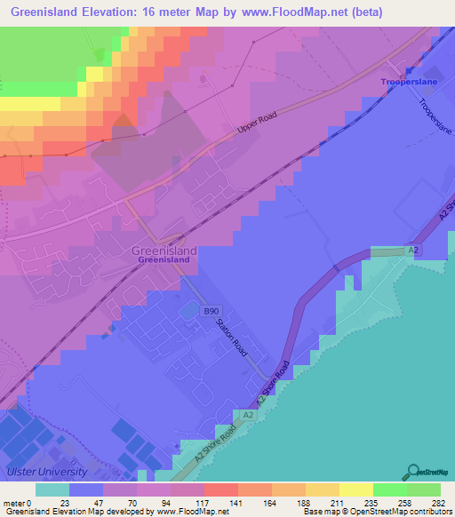 Greenisland,UK Elevation Map