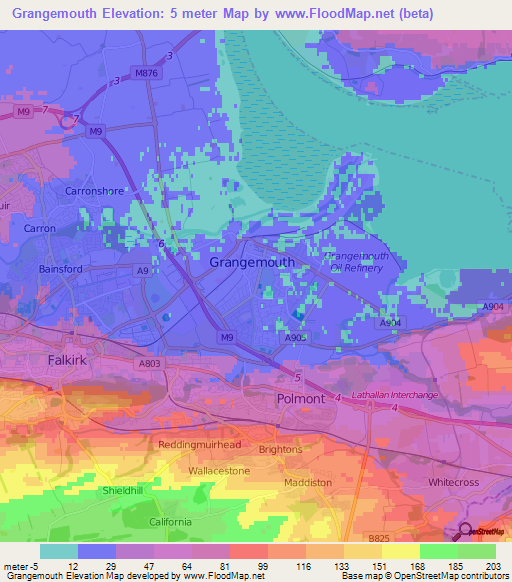 Grangemouth,UK Elevation Map