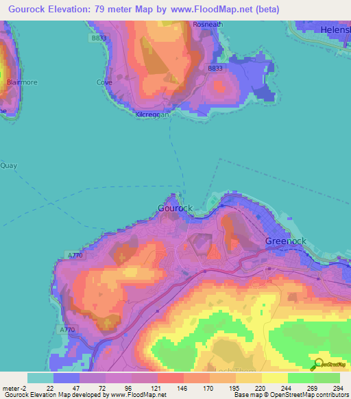 Gourock,UK Elevation Map