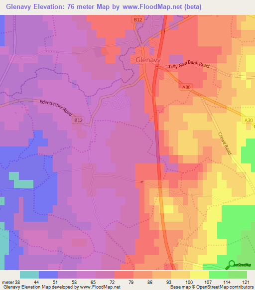 Glenavy,UK Elevation Map