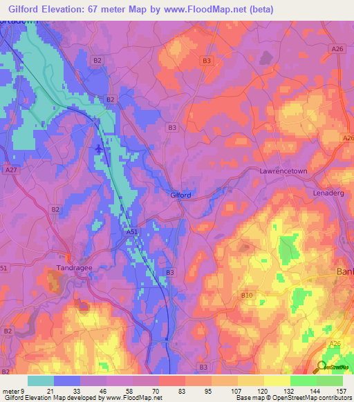 Gilford,UK Elevation Map