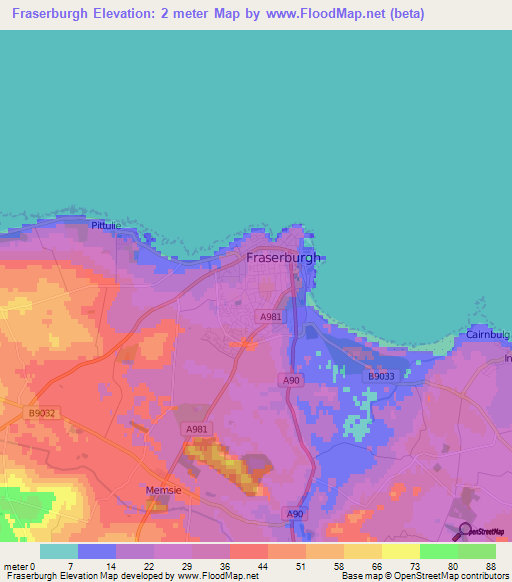 Fraserburgh,UK Elevation Map