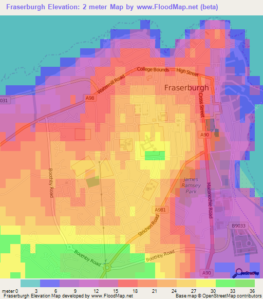 Fraserburgh,UK Elevation Map
