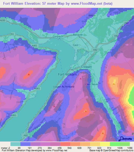 Fort William,UK Elevation Map