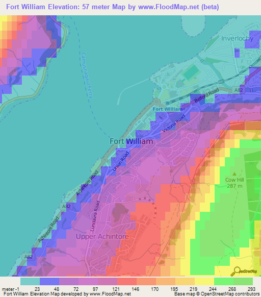 Fort William,UK Elevation Map