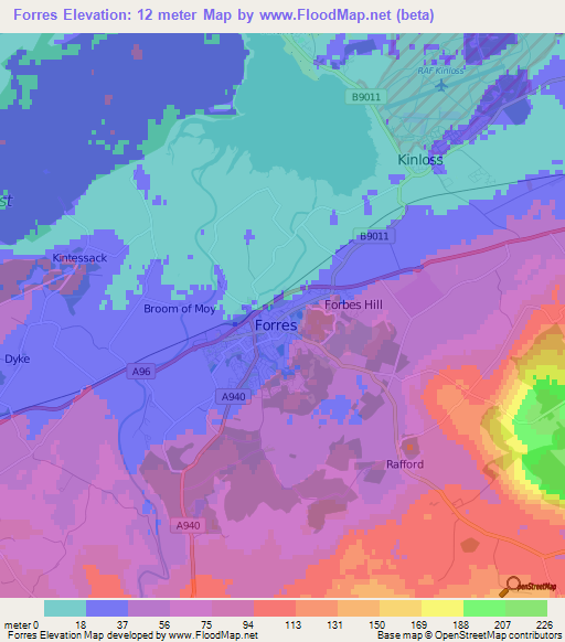Forres,UK Elevation Map