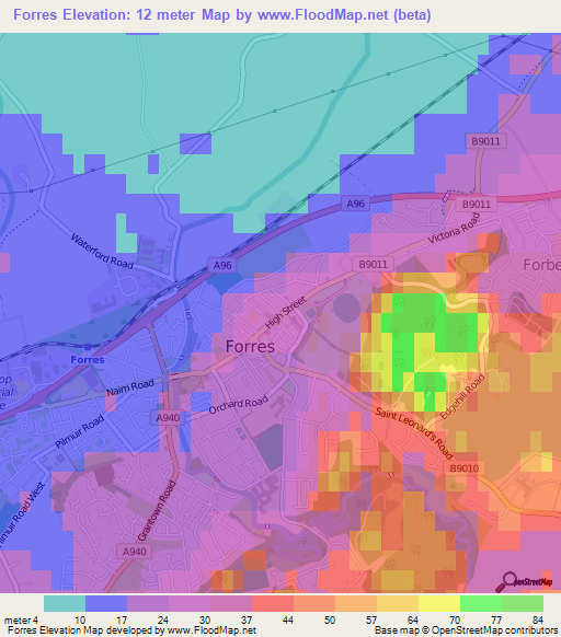 Forres,UK Elevation Map