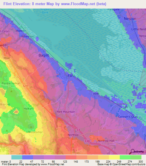 Flint,UK Elevation Map