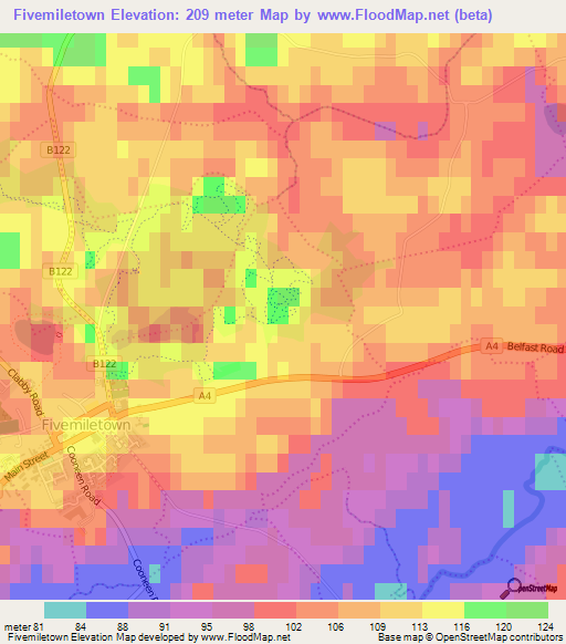 Fivemiletown,UK Elevation Map
