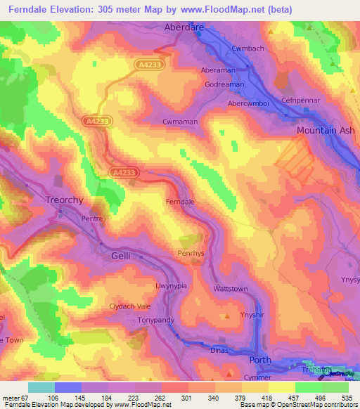 Ferndale,UK Elevation Map