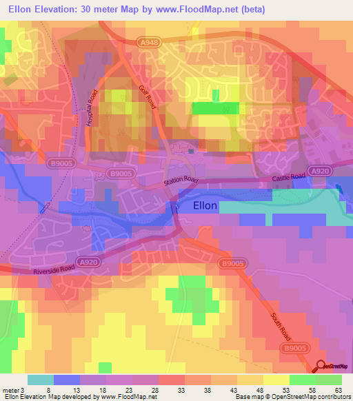 Ellon,UK Elevation Map