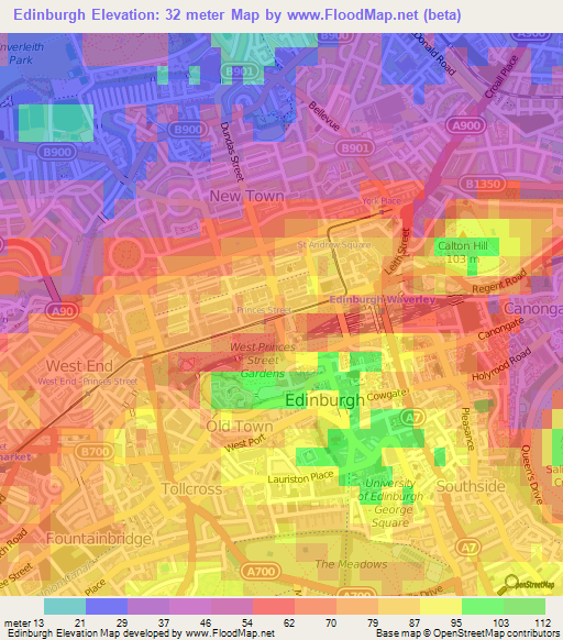 Edinburgh,UK Elevation Map