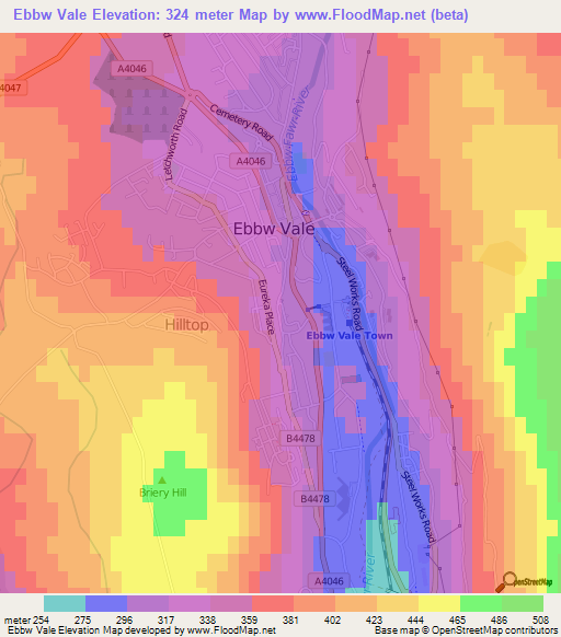 Ebbw Vale,UK Elevation Map