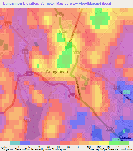 Dungannon,UK Elevation Map