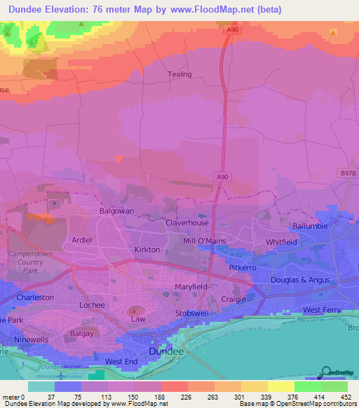 Dundee,UK Elevation Map
