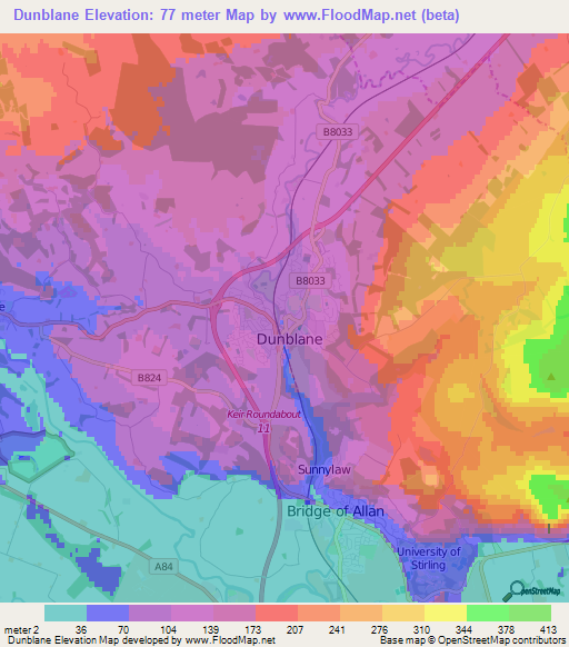 Dunblane,UK Elevation Map