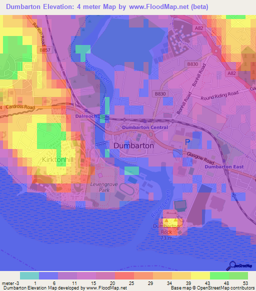 Dumbarton,UK Elevation Map