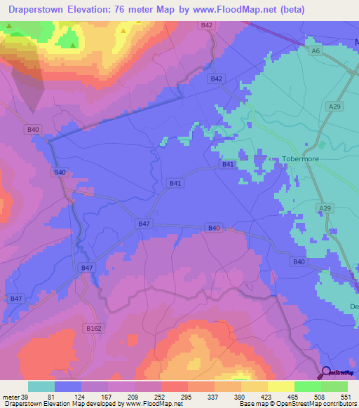 Draperstown,UK Elevation Map