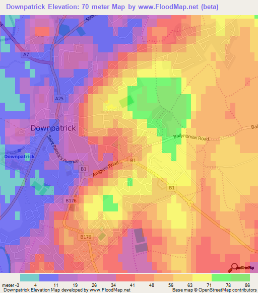 Downpatrick,UK Elevation Map