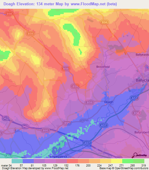 Doagh,UK Elevation Map