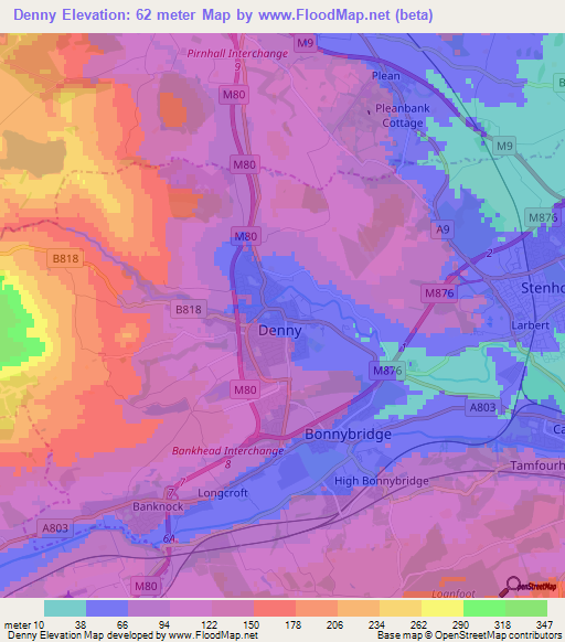 Denny,UK Elevation Map