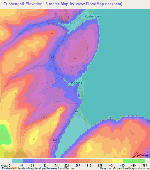 Cushendall,UK Elevation Map