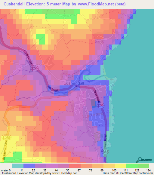 Cushendall,UK Elevation Map