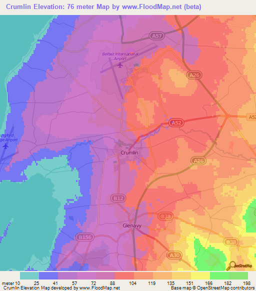 Crumlin,UK Elevation Map
