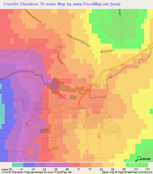 Crumlin,UK Elevation Map