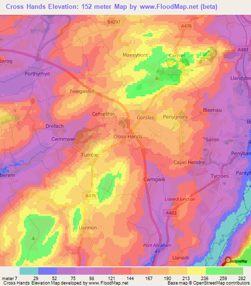 Cross Hands,UK Elevation Map