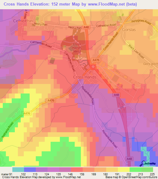 Cross Hands,UK Elevation Map