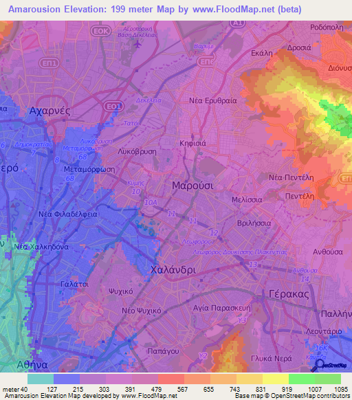 Amarousion,Greece Elevation Map
