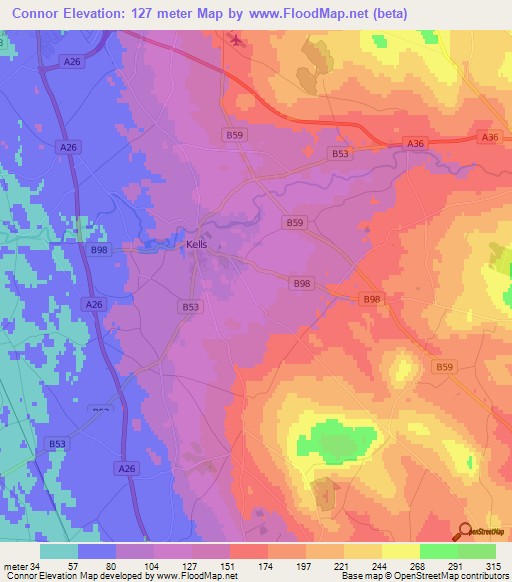Connor,UK Elevation Map