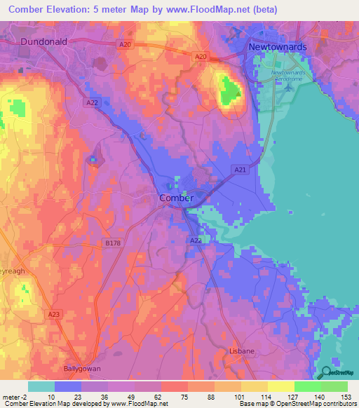 Comber,UK Elevation Map
