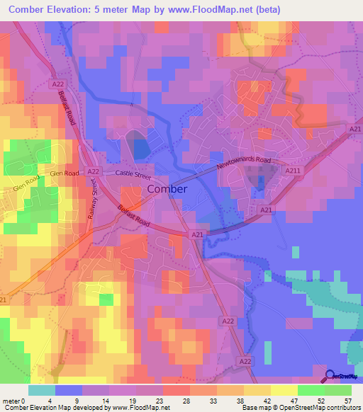 Comber,UK Elevation Map