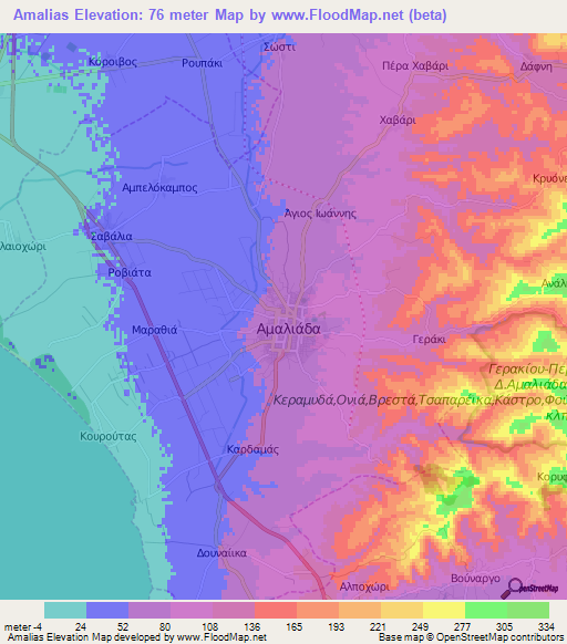 Amalias,Greece Elevation Map