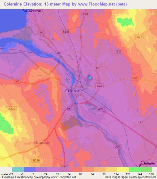 Coleraine,UK Elevation Map
