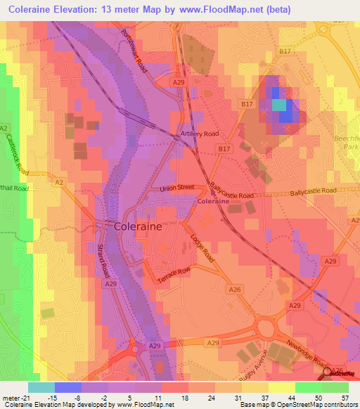 Coleraine,UK Elevation Map