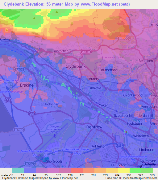 Clydebank,UK Elevation Map