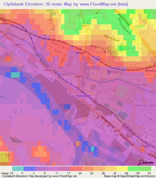 Clydebank,UK Elevation Map
