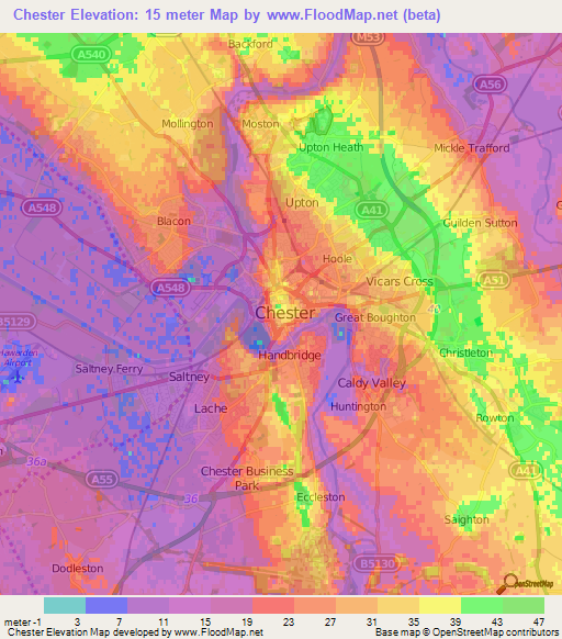 Chester,UK Elevation Map