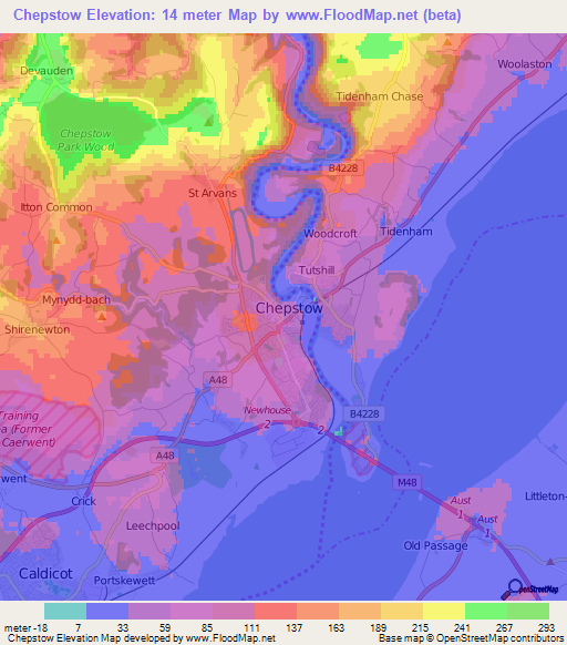 Chepstow,UK Elevation Map