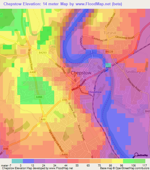 Chepstow,UK Elevation Map
