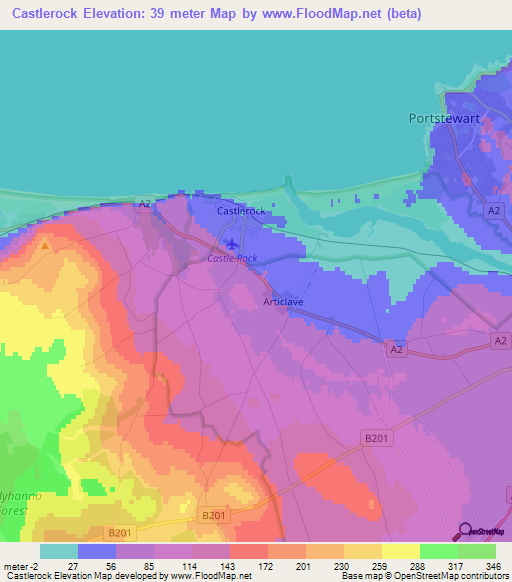 Castlerock,UK Elevation Map