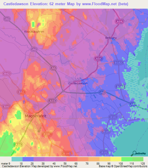 Castledawson,UK Elevation Map
