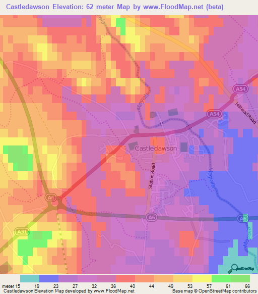 Castledawson,UK Elevation Map
