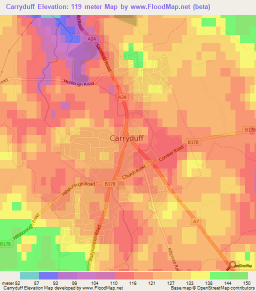 Carryduff,UK Elevation Map
