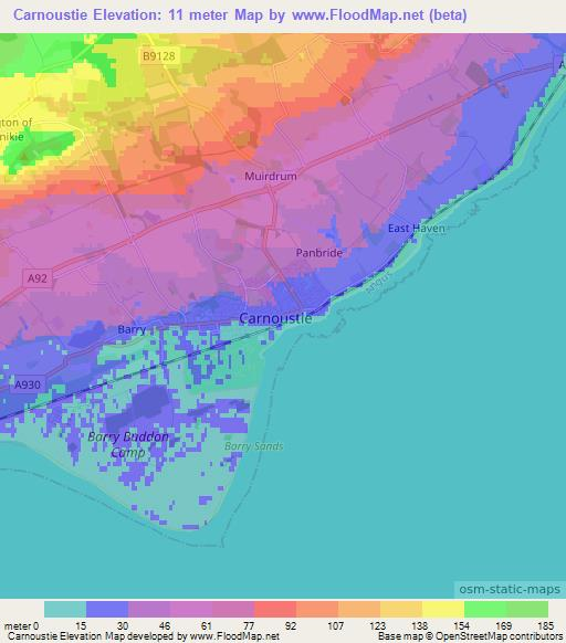Carnoustie,UK Elevation Map